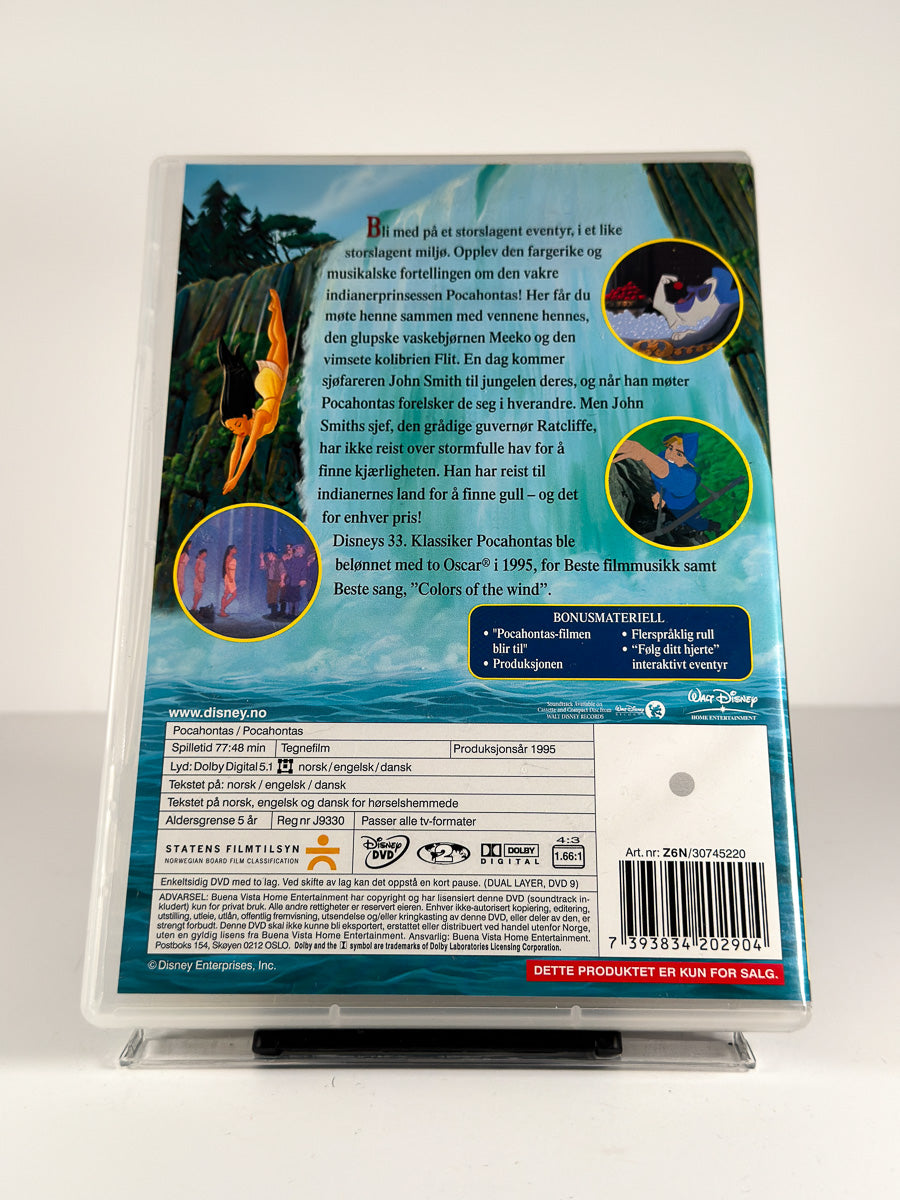 Bakside av cover til Pocahontas på DVD