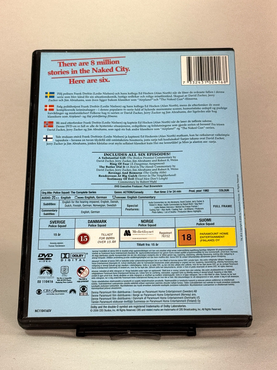 DVD-cover-bakside til serien Police Squad! – The Complete Series – Brukt DVD fra nettbutikken Brukbar Film