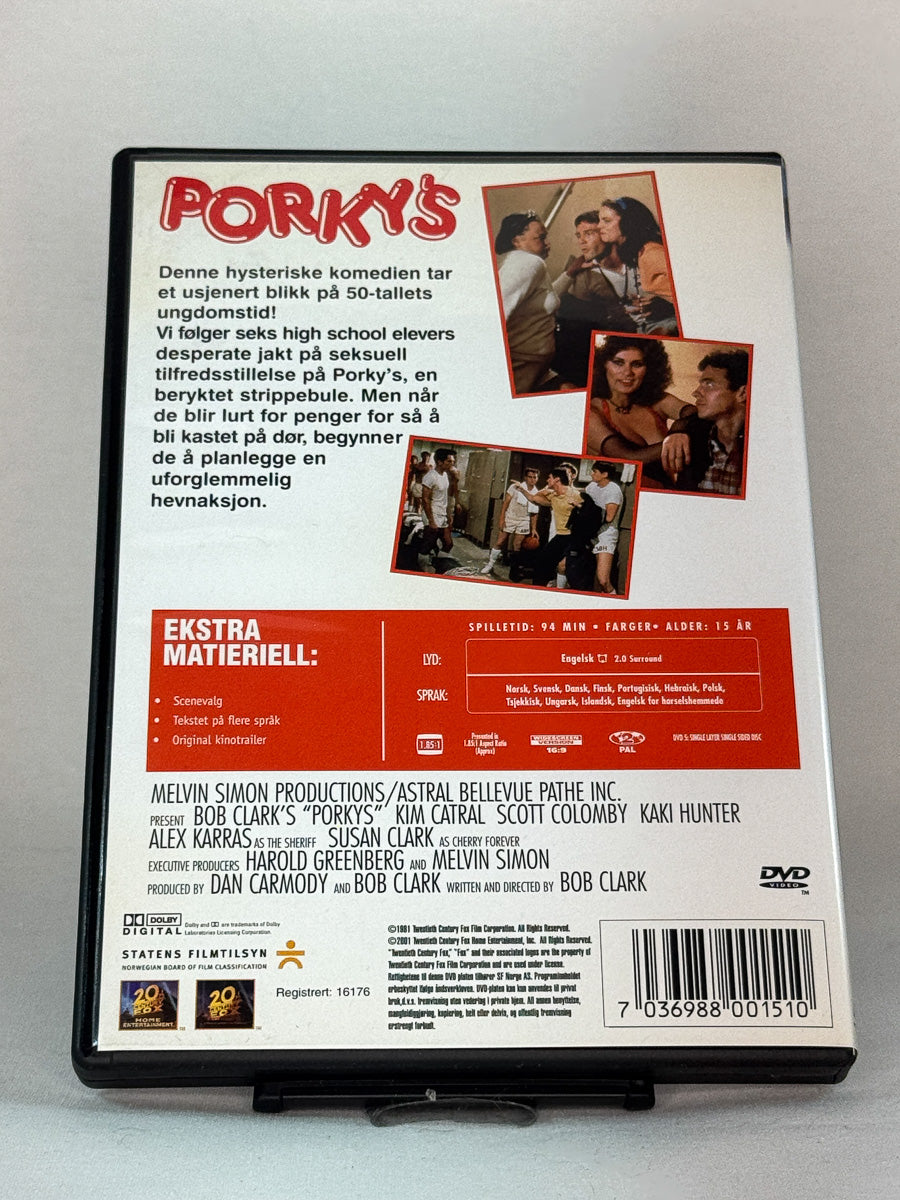 Bakside av DVD-cover til Porky’s, brukt DVD hos Brukbar Film