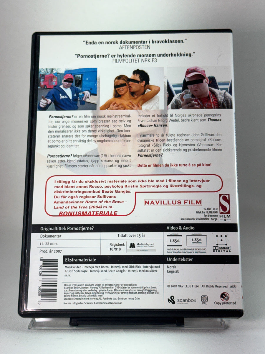 Bakside av DVD-cover for Pornostjerne?, bruktfilm hos nettbutikken Brukbar Film
