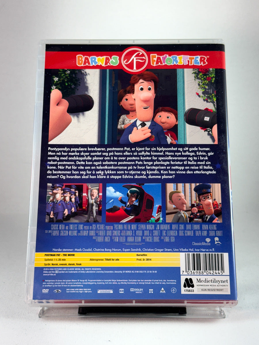 Bakside av cover til Postmann Pat blir kjendis, bruktfilm hos nettbutikken Brukbar Film