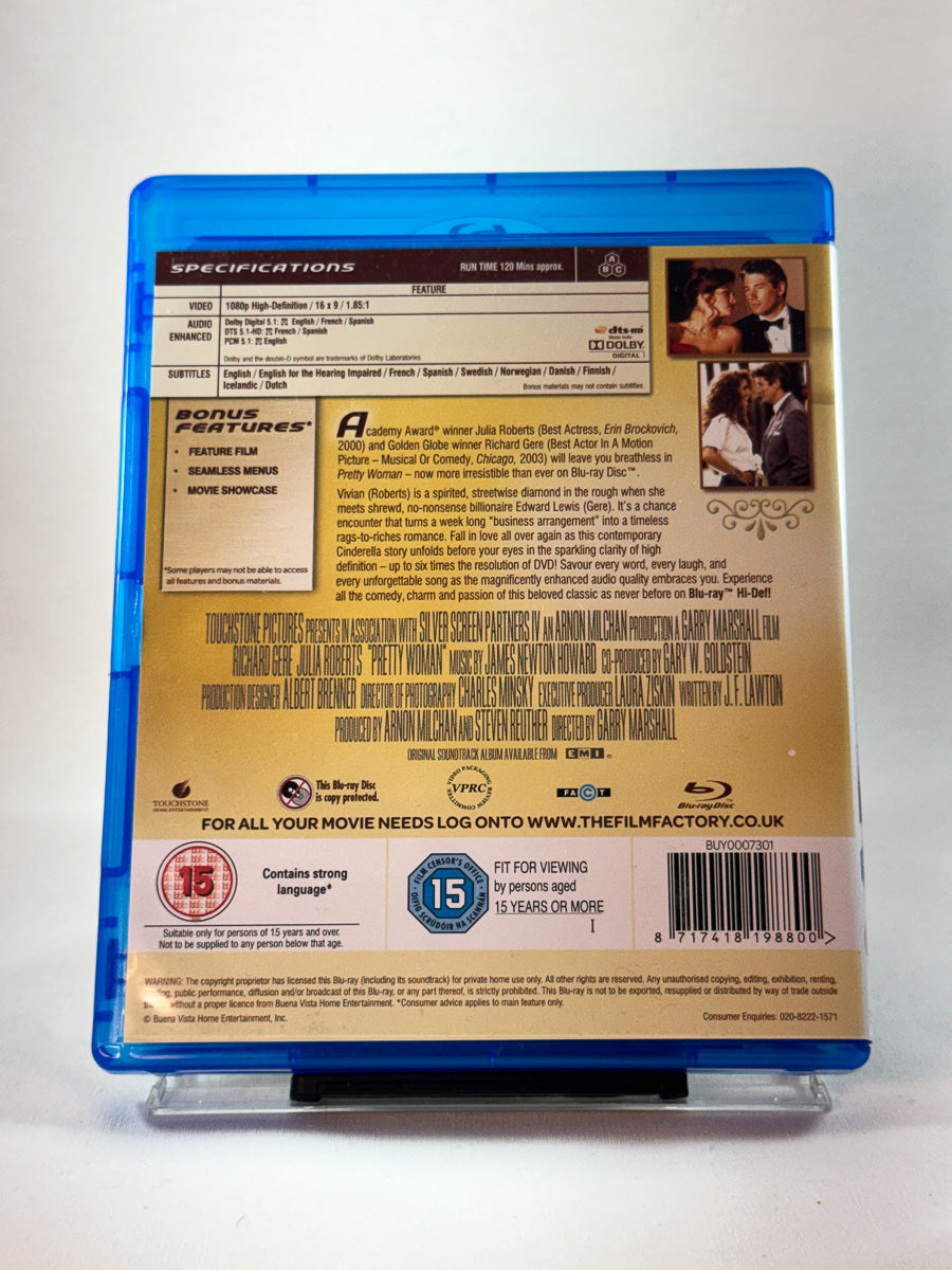 Bakside av Blu-ray-cover til Pretty Woman, bruktfilm hos nettbutikken Brukbar Film