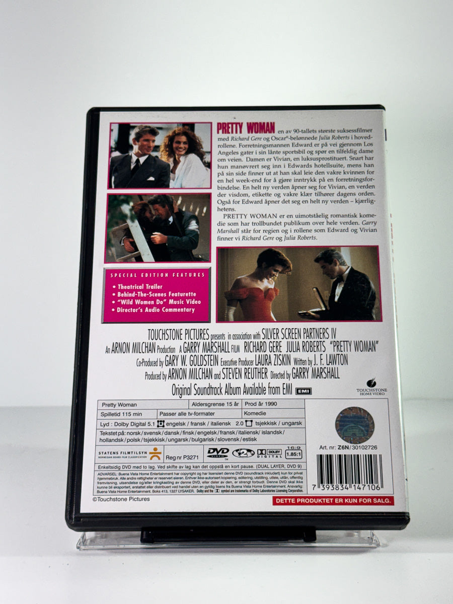 Bakside av cover til pretty woman, brukt DVD hos Brukbar Film