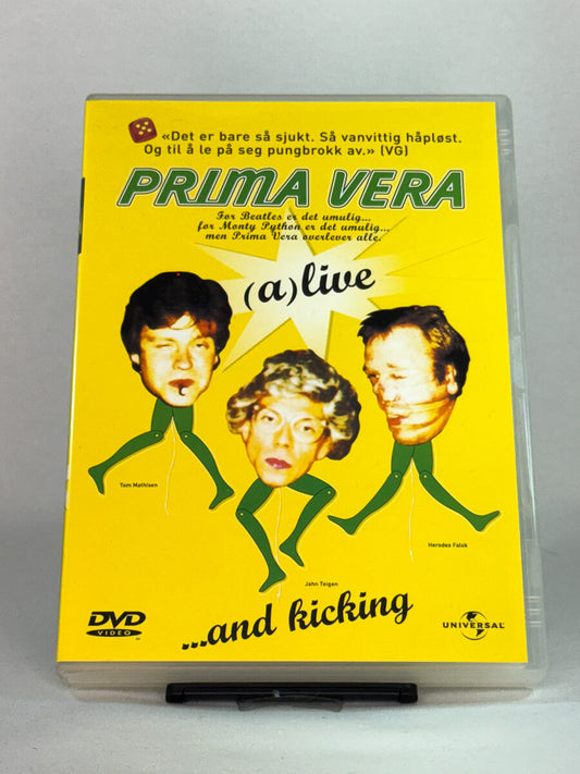Brukt DVD-film Prima Vera (a)live ...and kicking – forside av cover, norsk humorgruppe, kjøp brukte DVD-filmer hos Brukbar Film