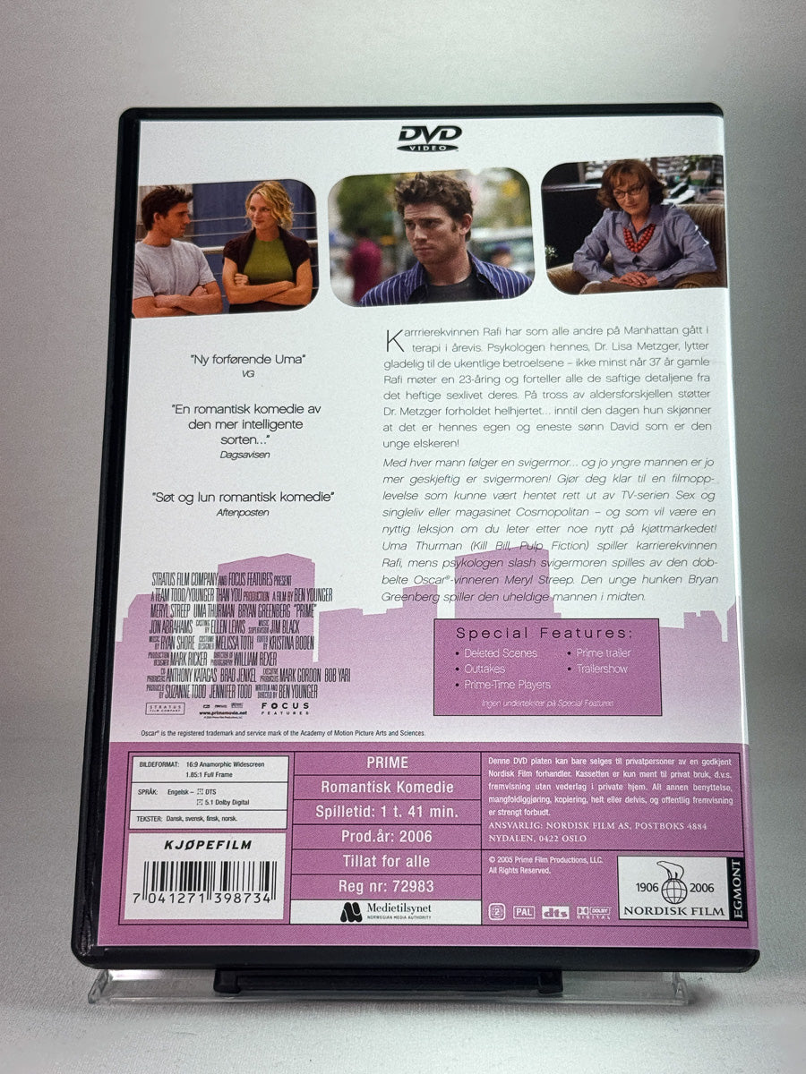Bakside av DVD-cover til Prime – Nære & kjære, bruktfilm hos nettbutikken Brukbar Film