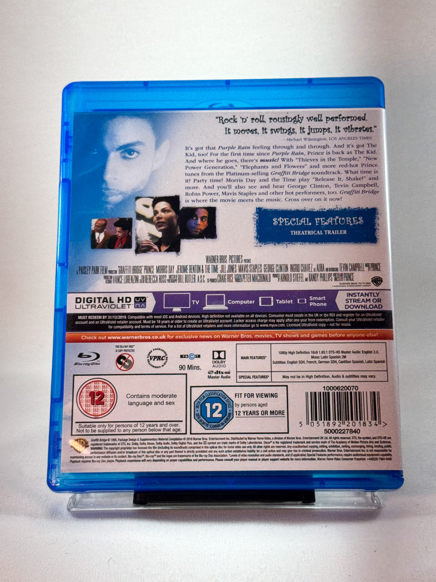 Bakside av Blu-ray-cover til Prince – Graffiti Bridge, brukt Blu-ray hos Brukbar Film
