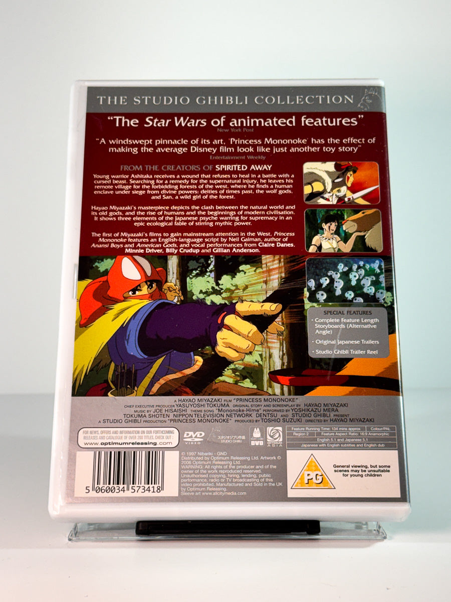 Bakside av cover til Princess Mononoke, bruktfilm hos nettbutikken Brukbar Film