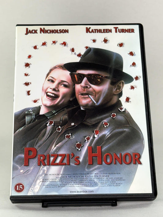 Forside av DVD-cover til Prizzi’s Honor – brukt gangsterkomedie på DVD fra Brukbar Film 