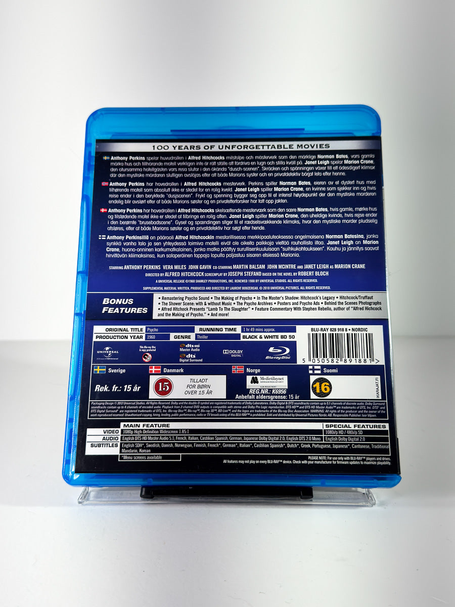 Bakside av cover til Psycho på Blu-ray