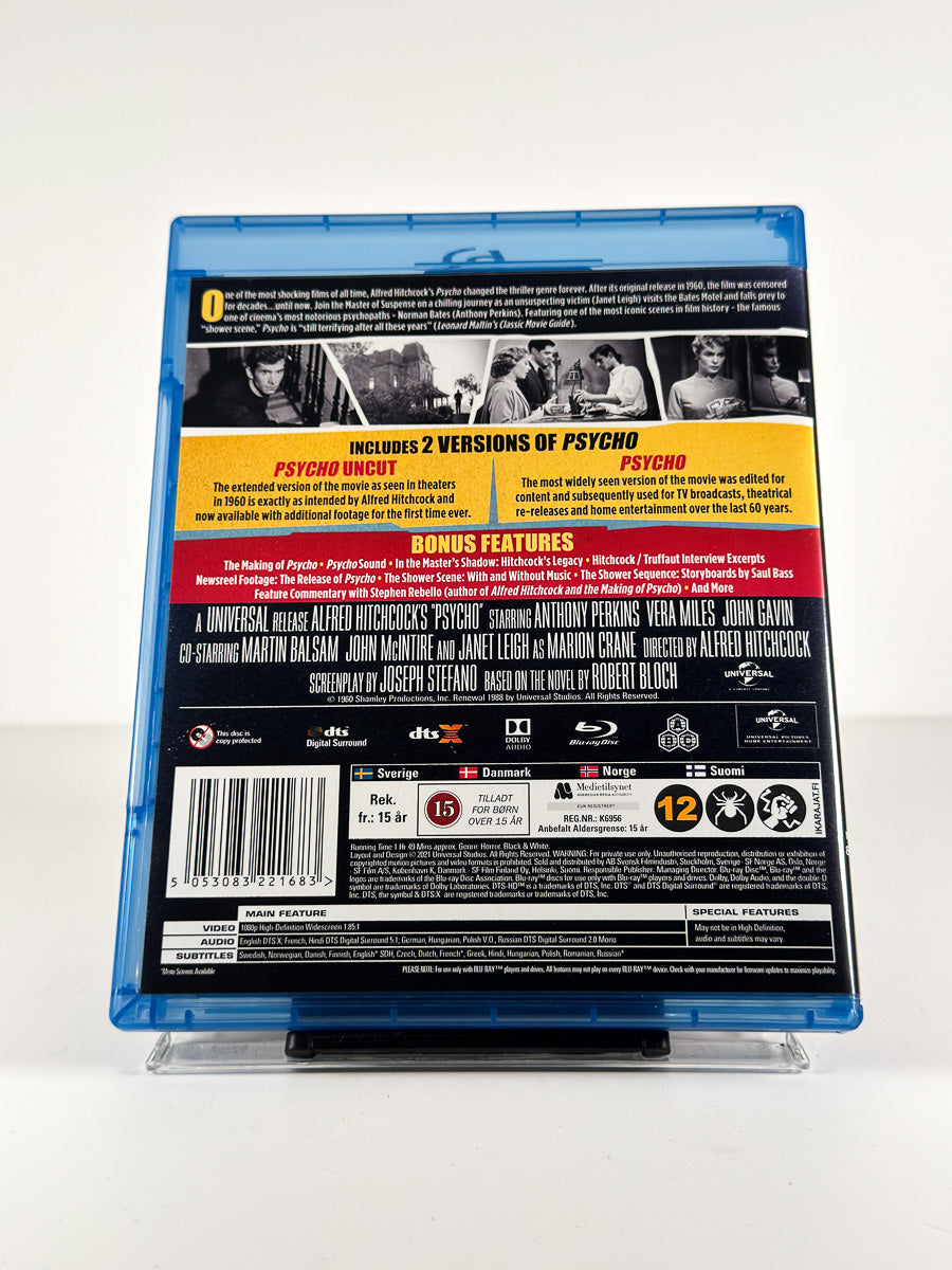 Bakside av cover til Psycho på Blu-ray