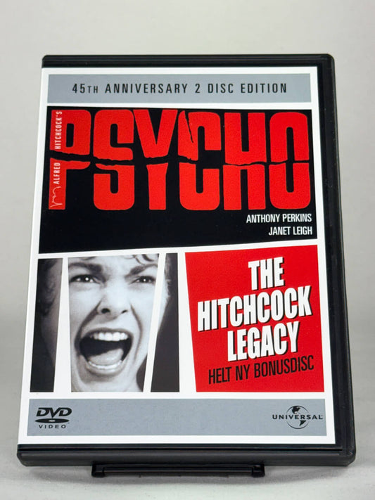 Brukt DVD-film Psycho – forside av filmcover, brukte skrekk- og thrillerklassikere fra Hitchcock hos Brukbar Film