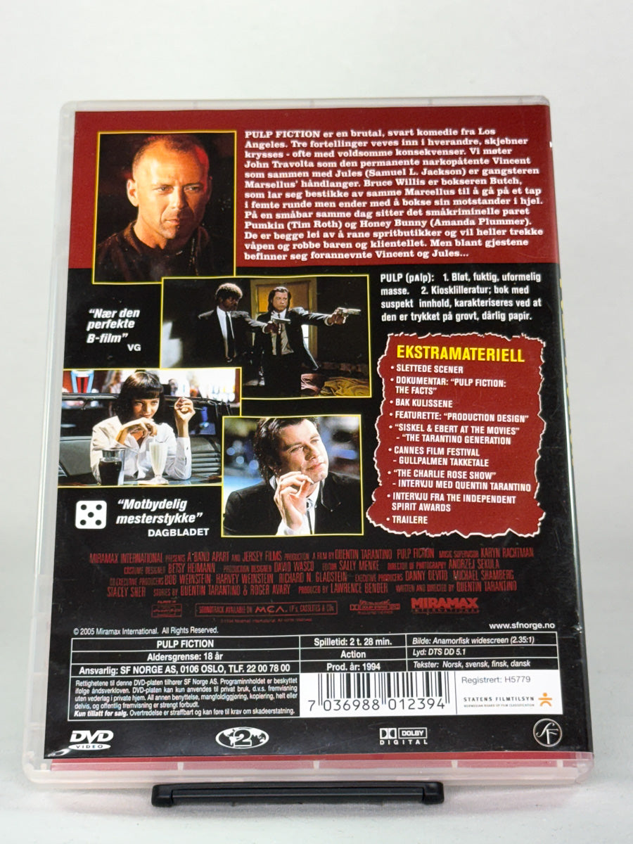 DVD-cover-bakside til filmen Pulp Fiction – Brukt DVD fra nettbutikken Brukbar Film