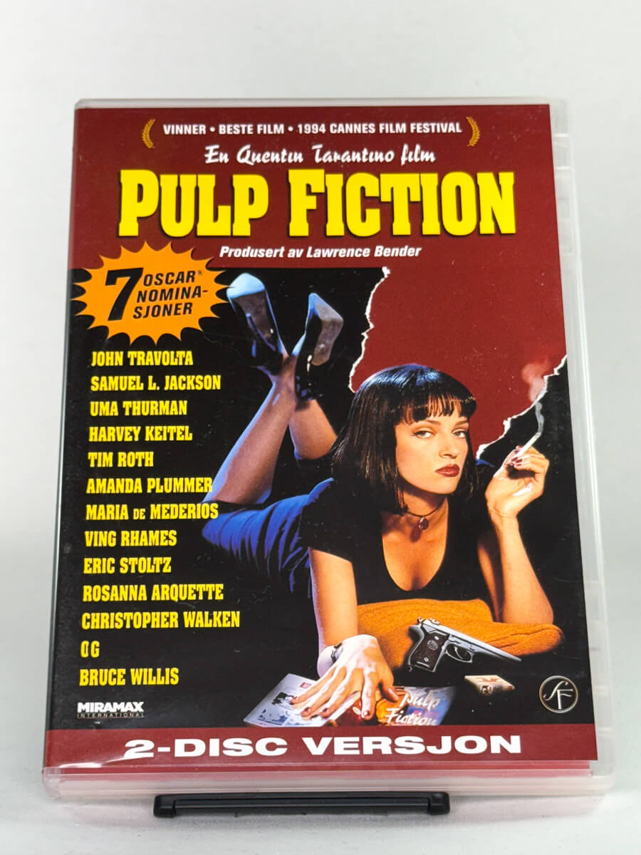 DVD-cover-forside til filmen Pulp Fiction – Brukt DVD fra nettbutikken Brukbar Film