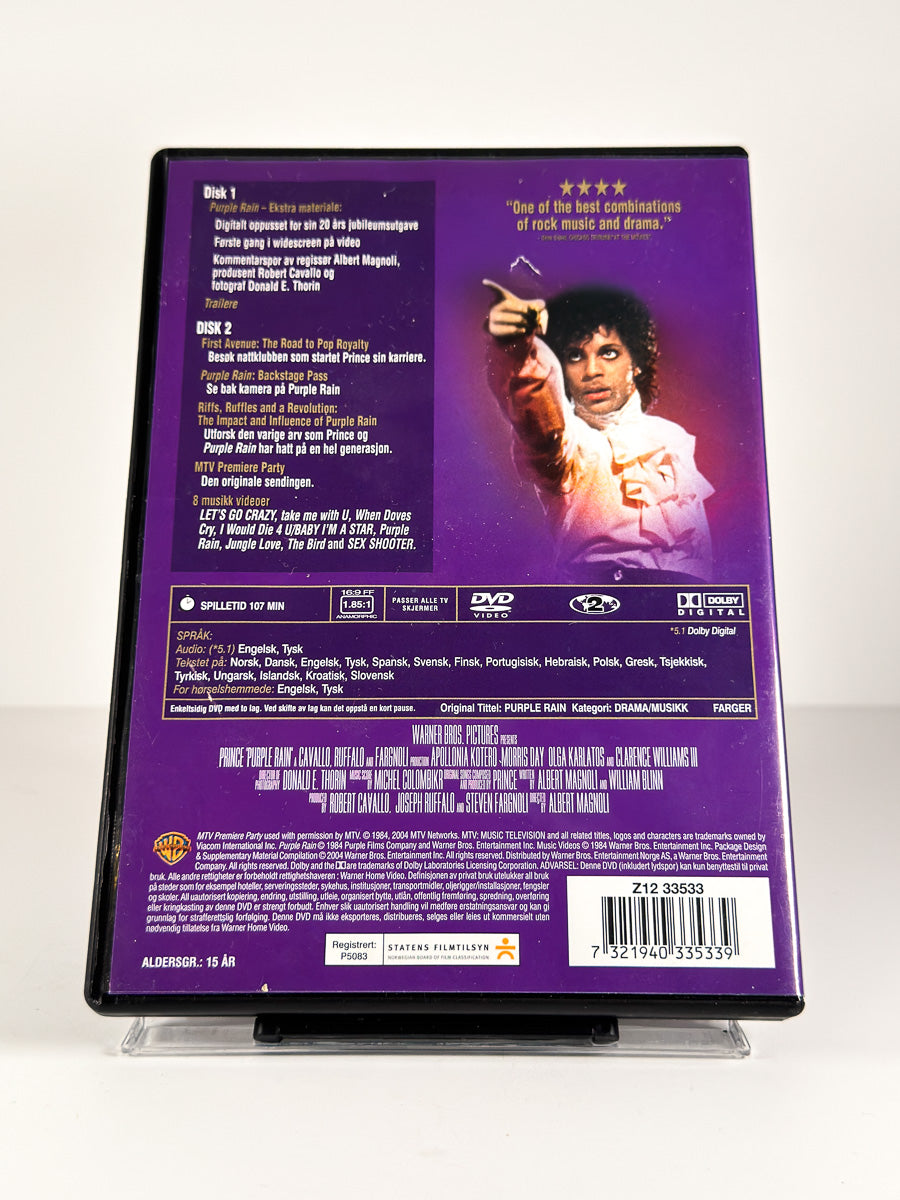 Bakside av cover til Purple Rain på DVD