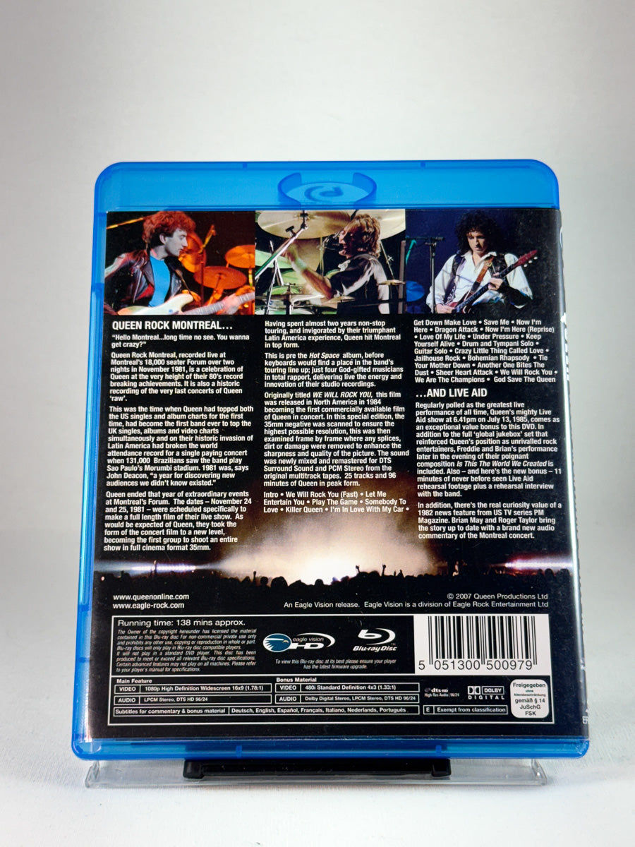 Bakside av Blu-ray-cover til Queen Rock Montreal & Live Aid, bruktfilm hos nettbutikken Brukbar Film