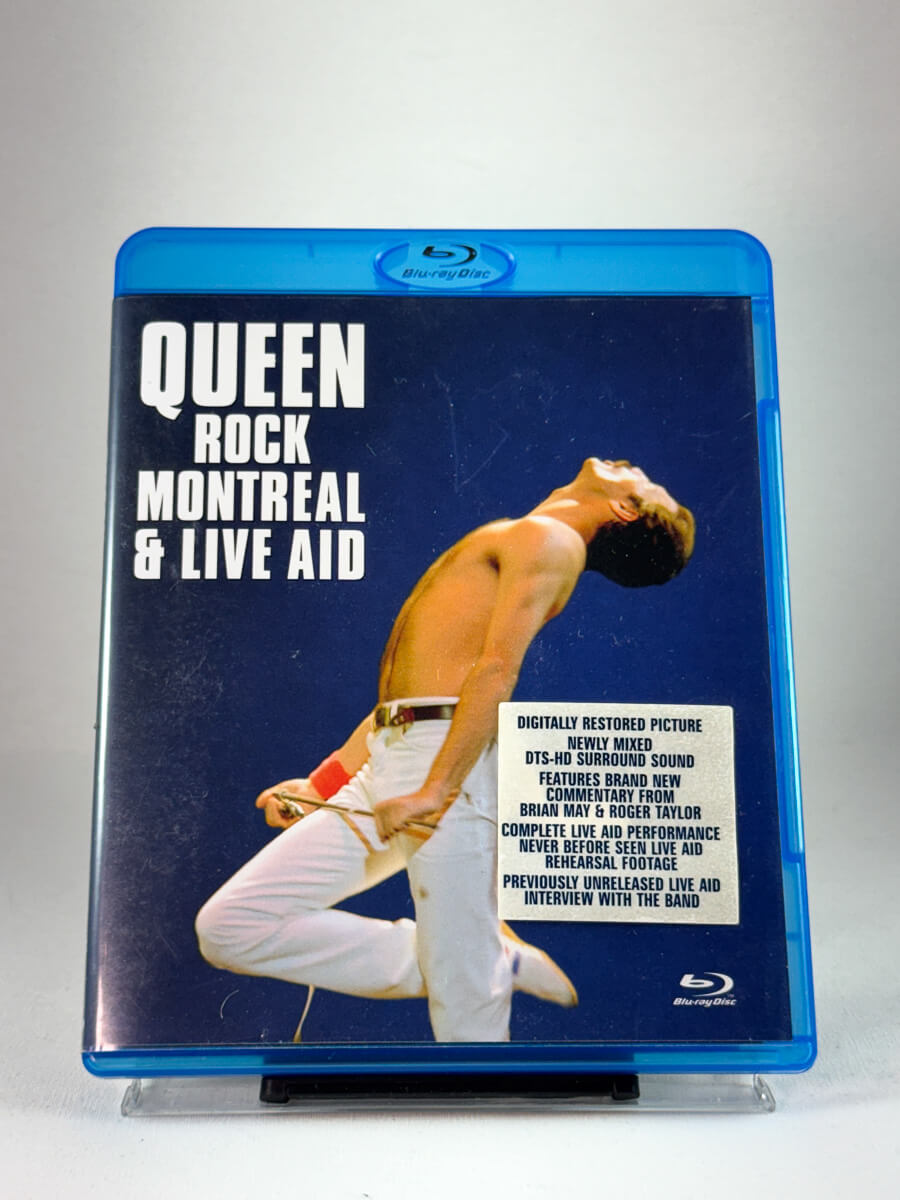 Forside av Blu-ray-cover til Queen Rock Montreal & Live Aid, bruktfilm hos nettbutikken Brukbar Film