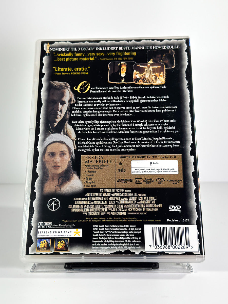 Bakside av cover til Quills på DVD