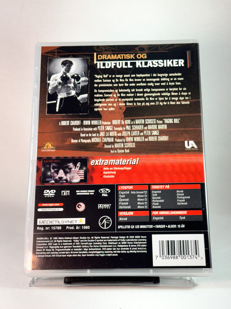 Bakside av cover til Raging Bull, brukt original DVD hos Brukbar Film
