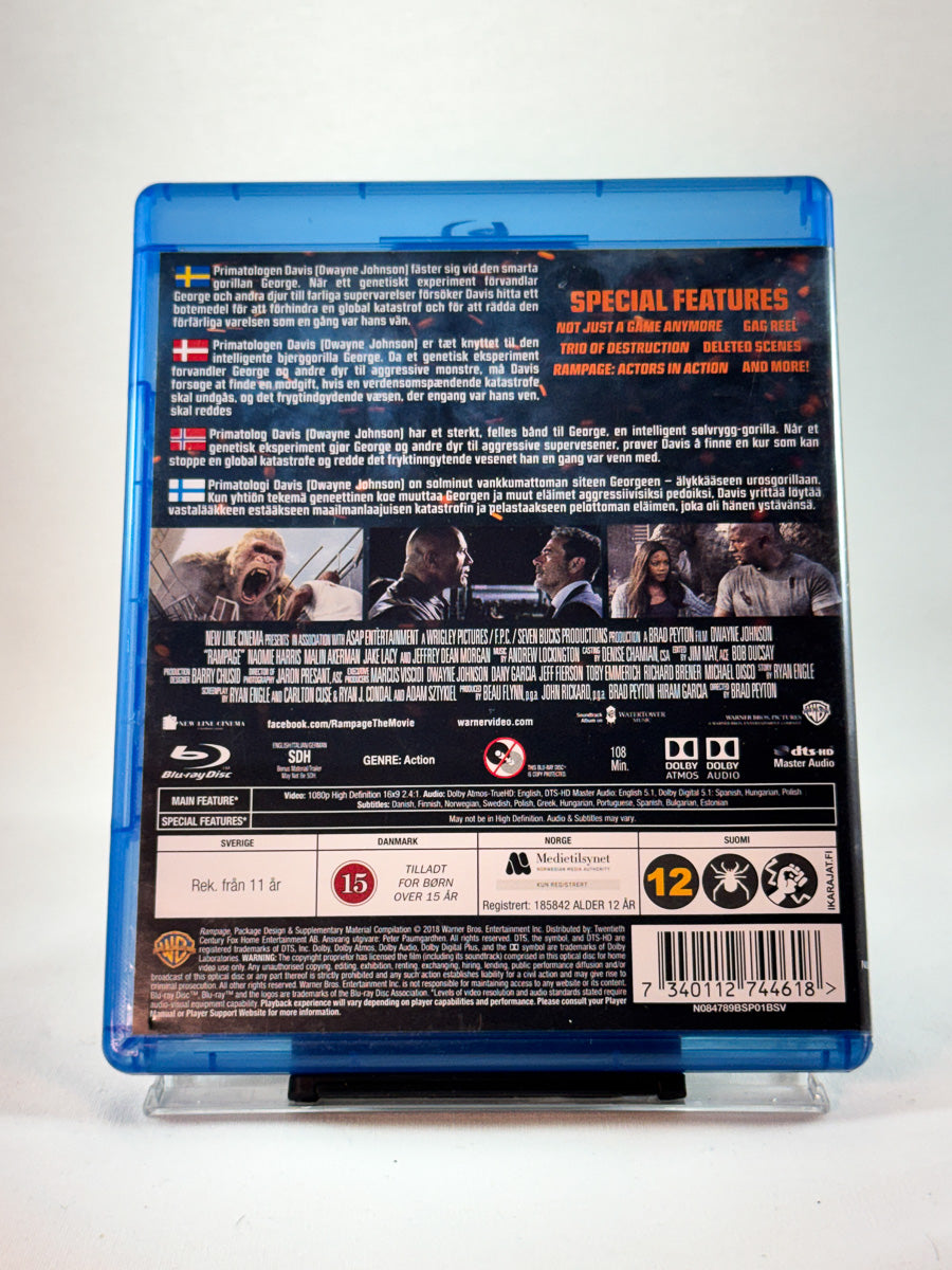 Bakside av Blu-ray-cover til Rampage, brukt Blu-ray hos Brukbar Film