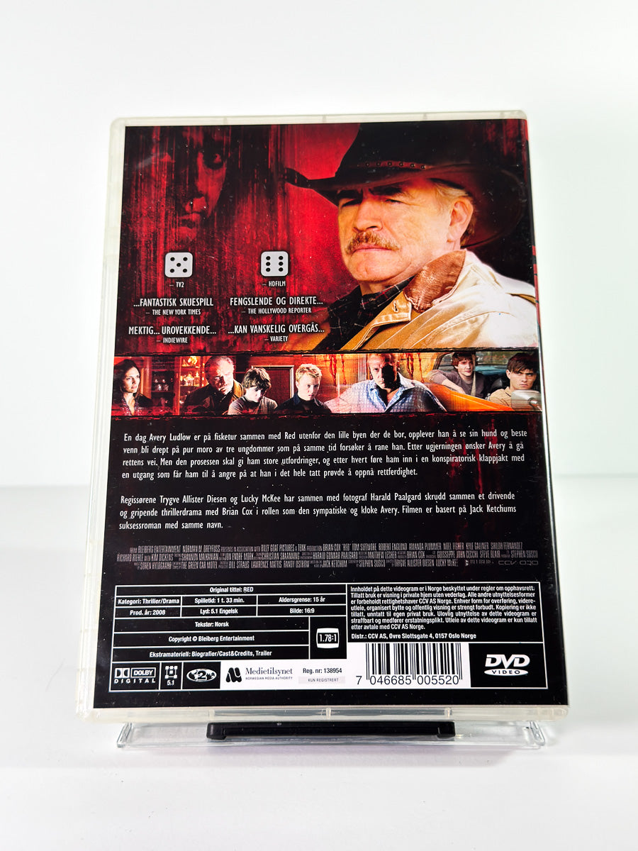 Bakside av cover til Red, bruktfilm på DVD hos Brukbar Film