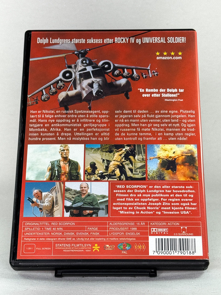 DVD-cover-bakside til filmen Red Scorpion – Brukt DVD fra nettbutikken Brukbar Film