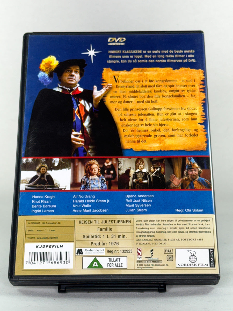 DVD-bakside til filmen Reisen til julestjernen
Baksiden viser info, spesifikasjoner og eventuell ekstratekst – produktbilde fra nettbutikken Brukbar Film
