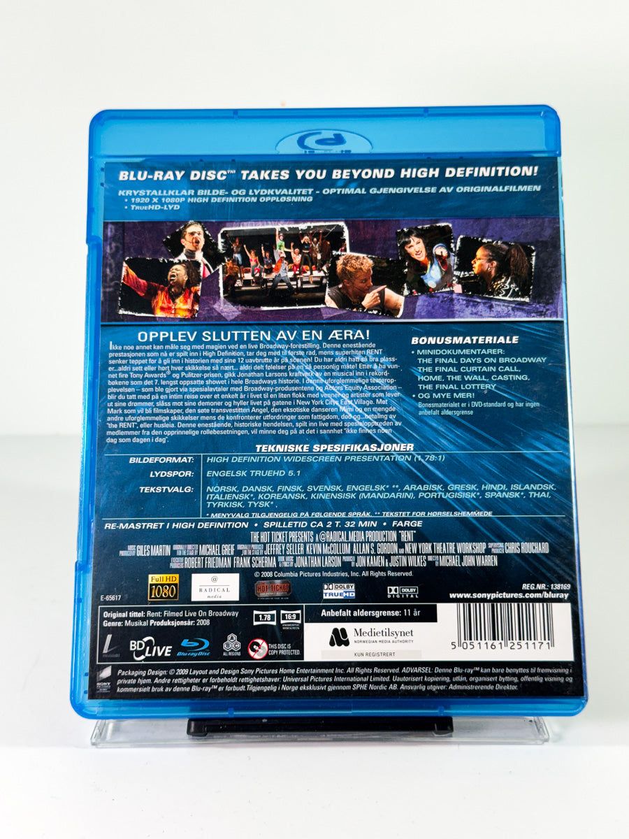 Bakside av cover til Rent: Filmed Live on Broadway på Blu-ray