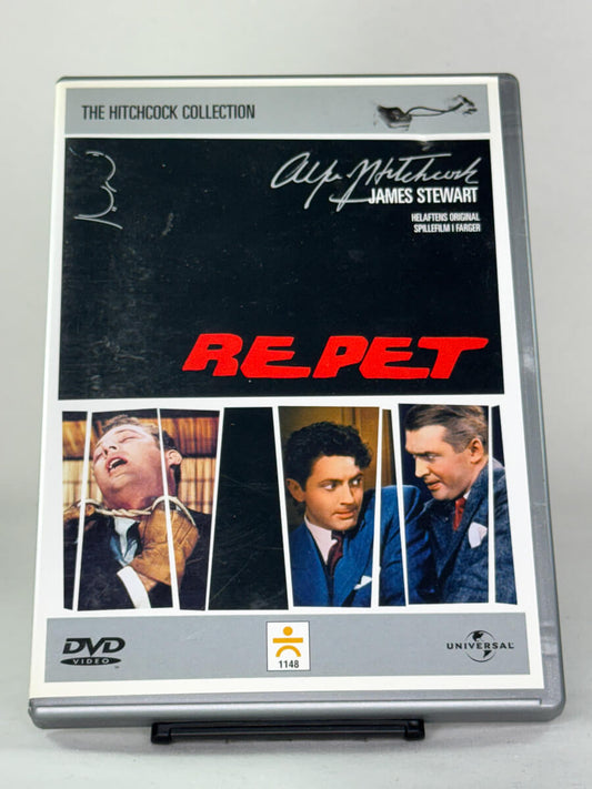 Brukt DVD-film Repet – forside av filmcover, klassiske krim- og spenningsfilmer fra Hitchcock på DVD hos Brukbar Film