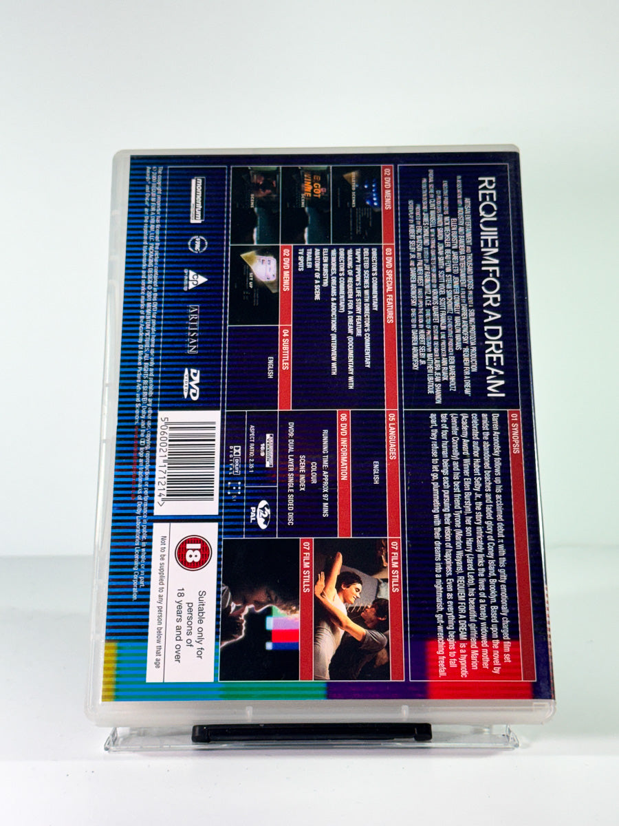 Bakside av cover til requiem for a dream, brukt DVD hos Brukbar Film
