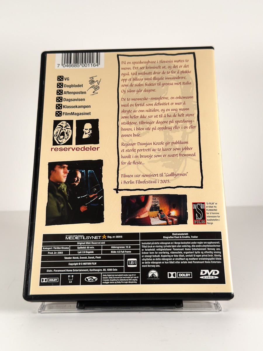 Bakside av cover til Reservedeler på DVD