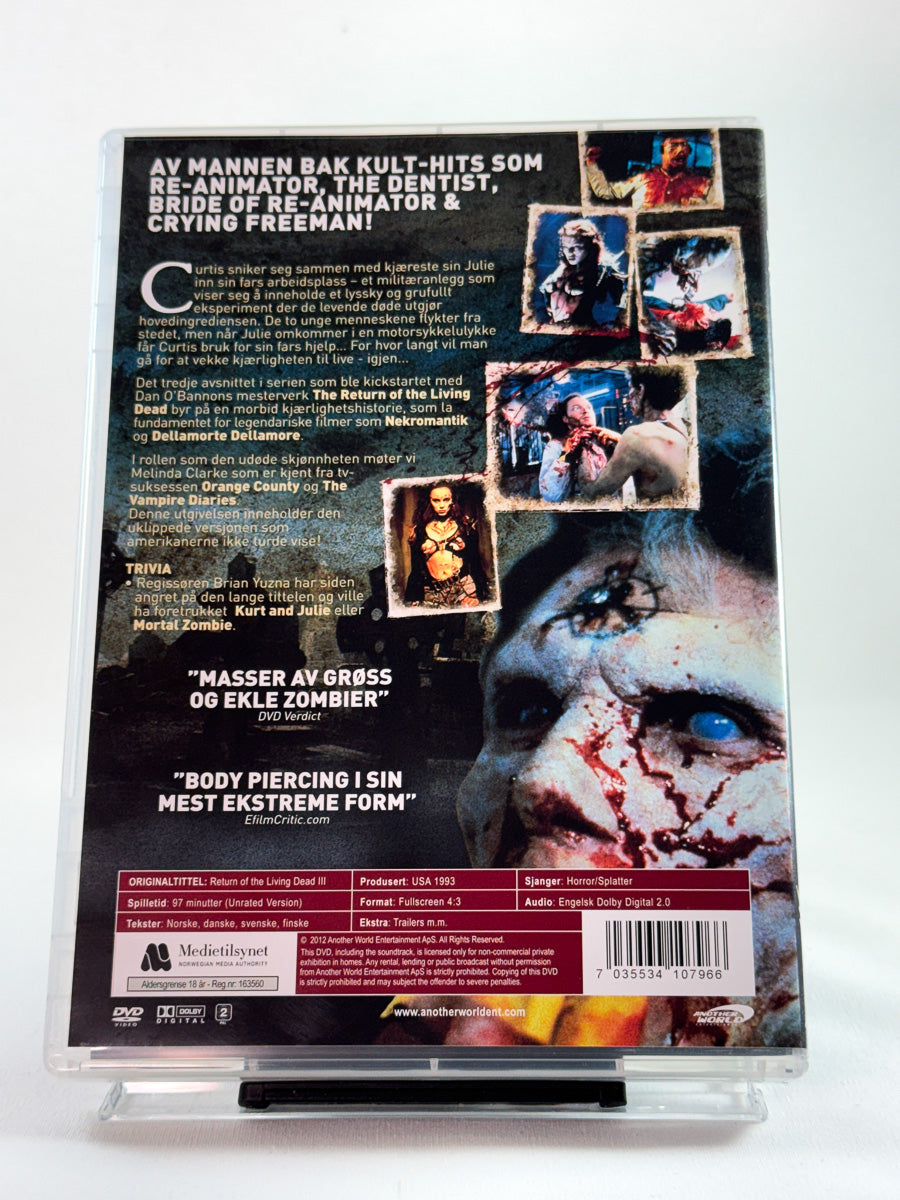 Bakside av cover til Return of the Living Dead III, bruktfilm på DVD hos Brukbar Film