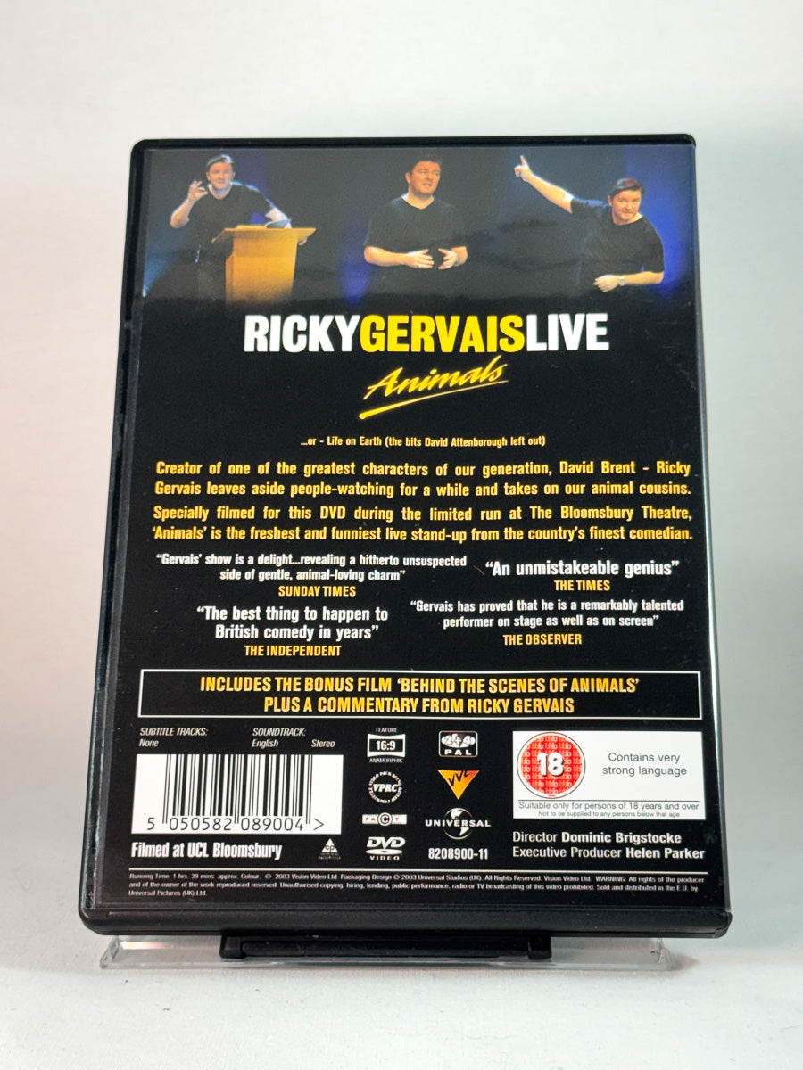 Bakside av cover til Ricky Gervais Live: Animals, brukt DVD hos Brukbar Film