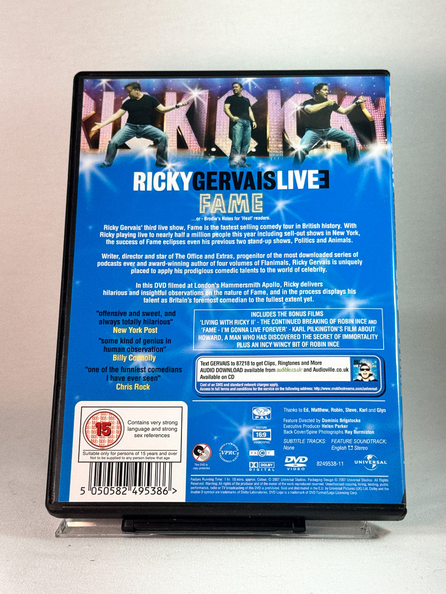 Bakside av cover til Ricky Gervais Live: Fame, brukt DVD hos Brukbar Film