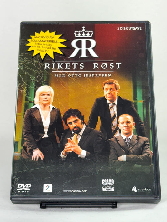 Forside av DVD-cover Rikets Røst – brukt norsk humorserie på DVD, selges hos Brukbar Film