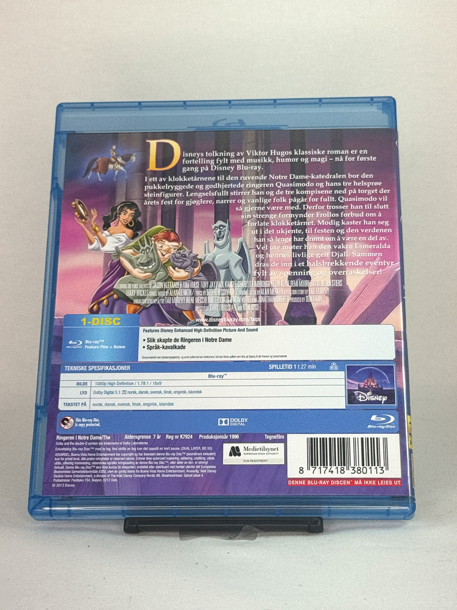 Bakside av Blu-ray-cover for Ringeren i Notre Dame – brukt original Disney animasjonsfilm på Blu-ray fra Brukbar Film