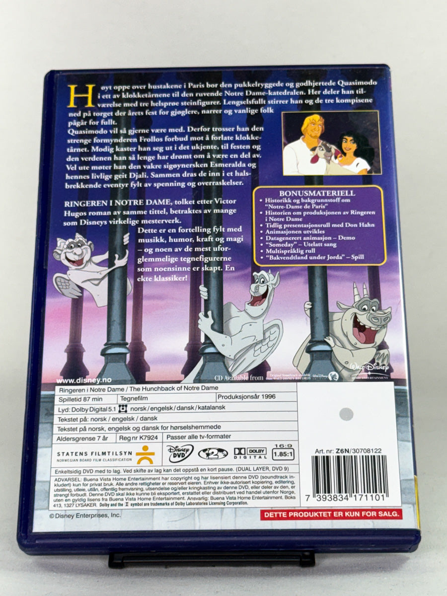 DVD-bakside til filmen Ringeren i Notre Dame
Baksiden viser info, spesifikasjoner og eventuell ekstratekst – produktbilde fra nettbutikken Brukbar Film