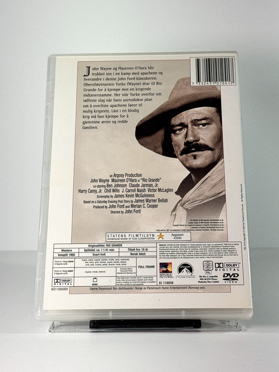 Bakside av cover til Rio Grande, brukt original DVD hos Brukbar Film