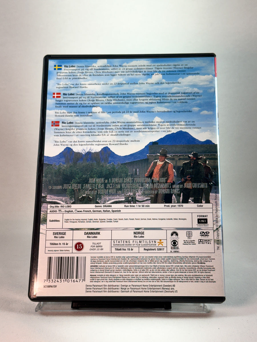 Bakside av cover til Rio Lobo, brukt DVD hos Brukbar Film