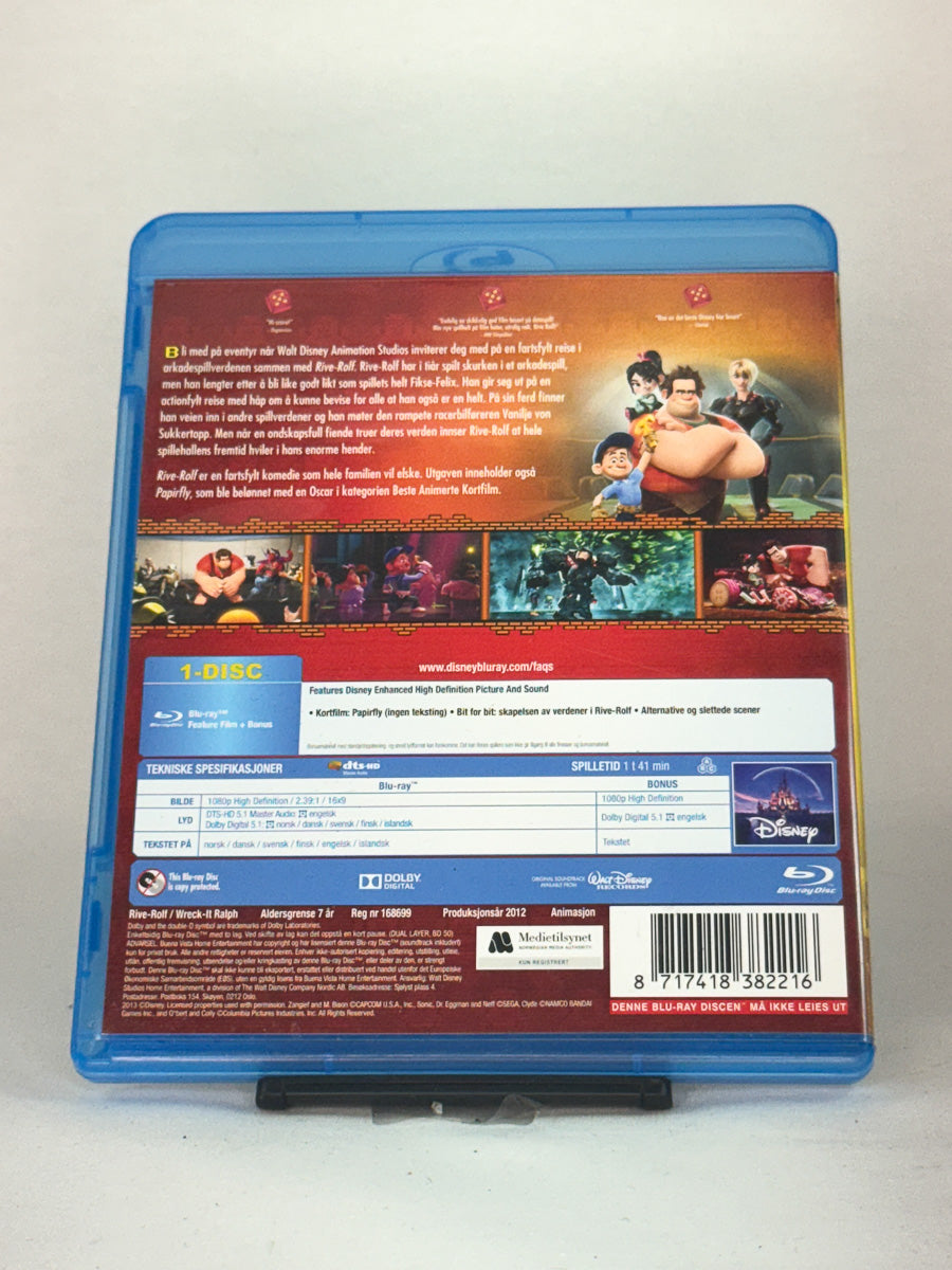 Bakside av Blu-ray-cover for Rive-Rolf – brukt original Disney animasjonsfilm på Blu-ray tilgjengelig hos Brukbar Film