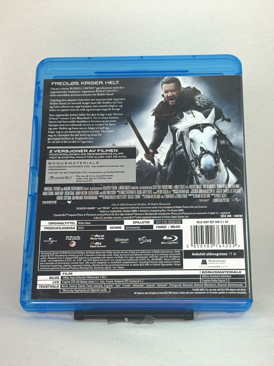 Bakside av Blu-ray-cover til Robin Hood – Blu-ray med regissørens klipp og kinoversjon, original bruktfilm hos Brukbar Film.