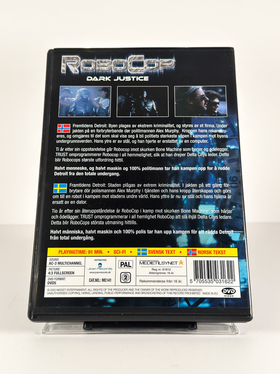 Bakside av cover til RoboCop – Dark Justice på DVD