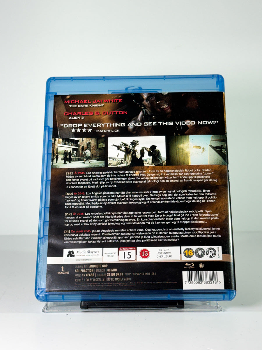 Bakside av cover til Robotic Cop på Blu-ray