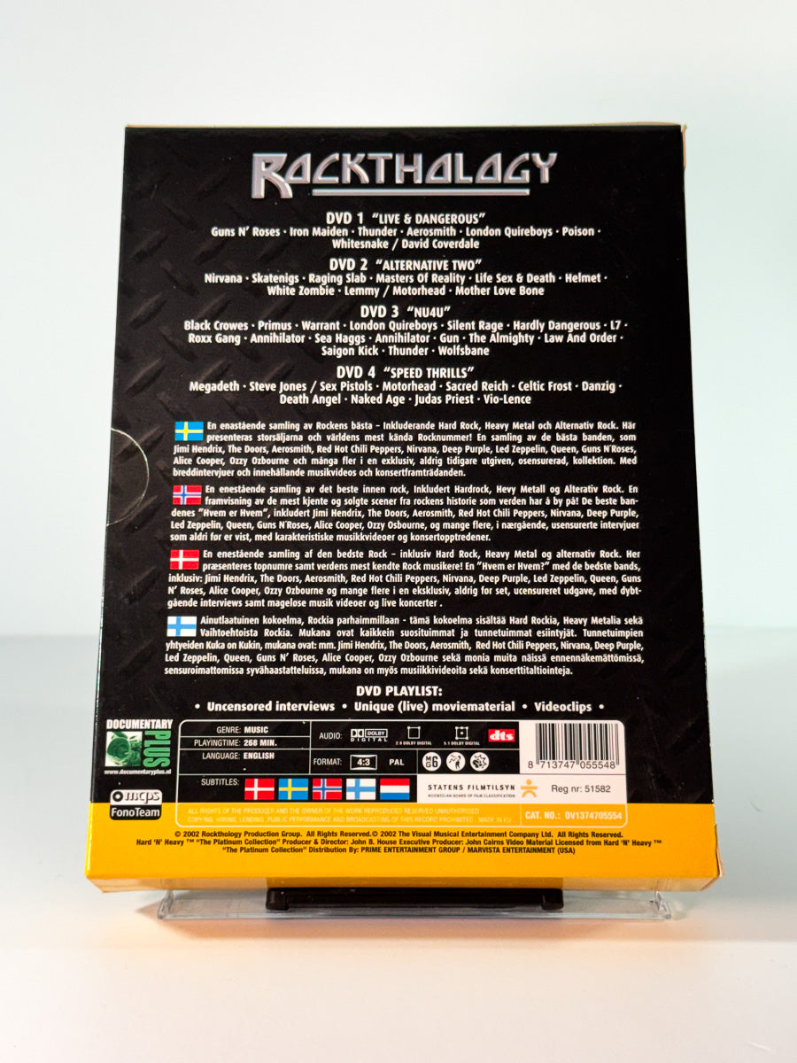 Bakside av cover til Rockthology, bruktfilm på DVD hos Brukbar Film