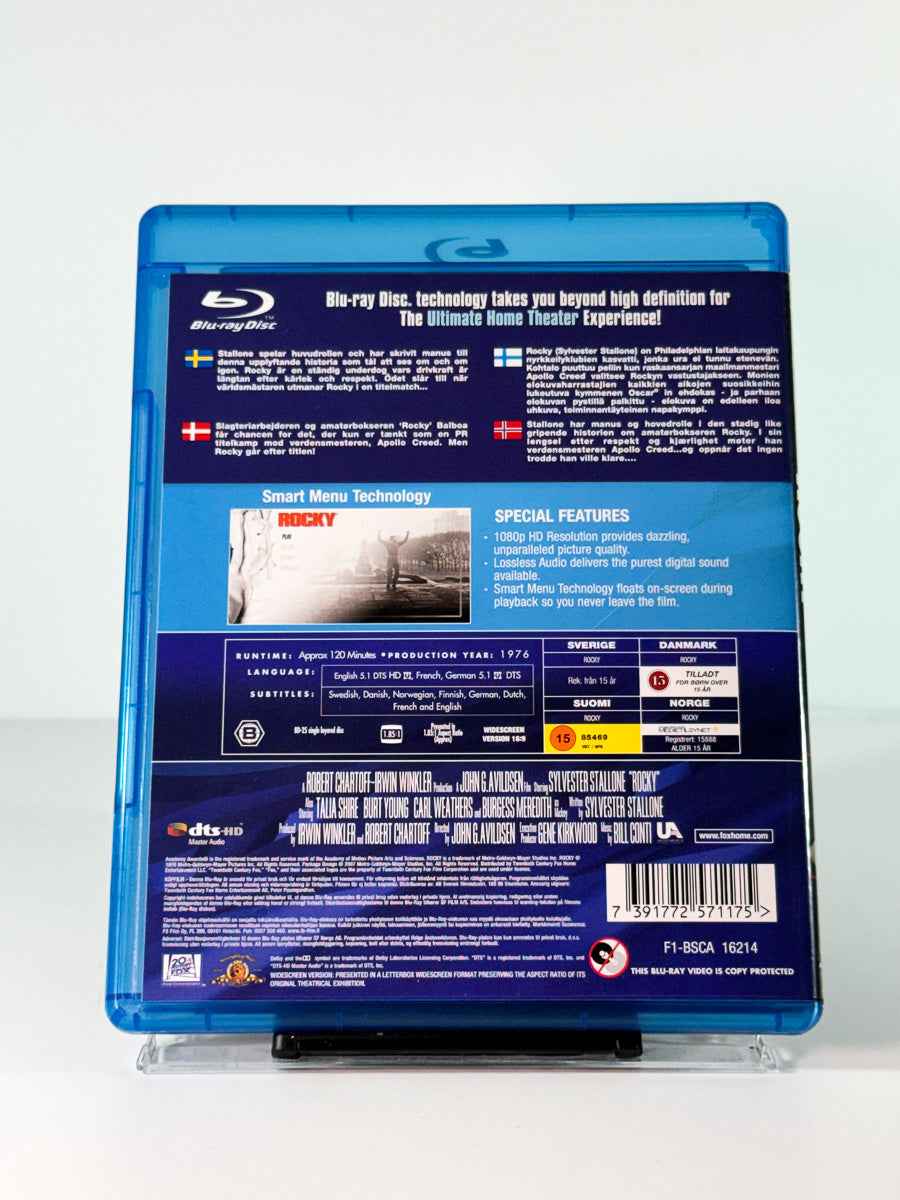 Bakside av cover til Rocky på Blu-ray, brukt hos Brukbar Film