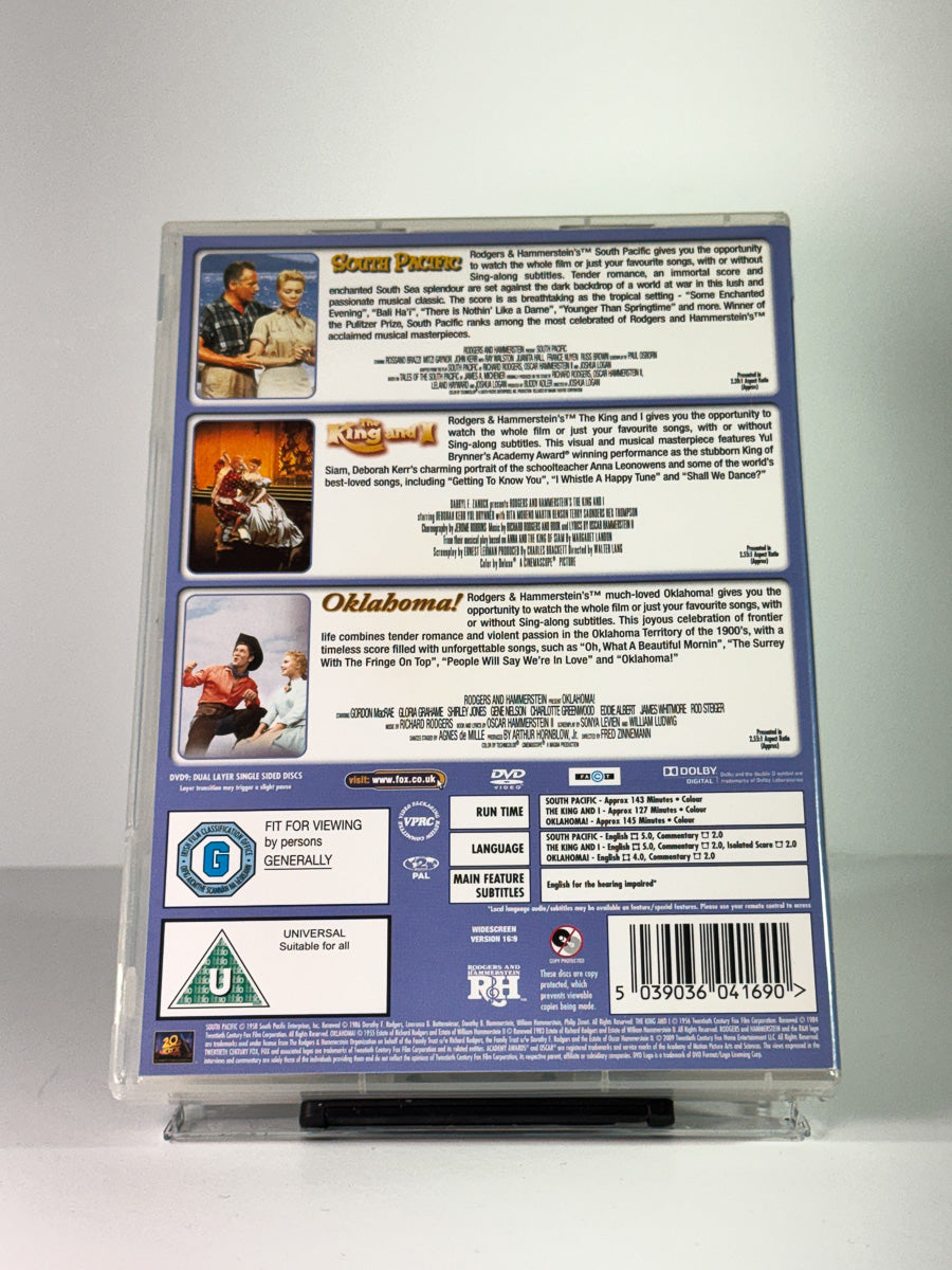 Bakside av cover til rodgers & hammerstein's south pacific / the king and i / oklahoma!, bruktfilm på DVD hos Brukbar Film