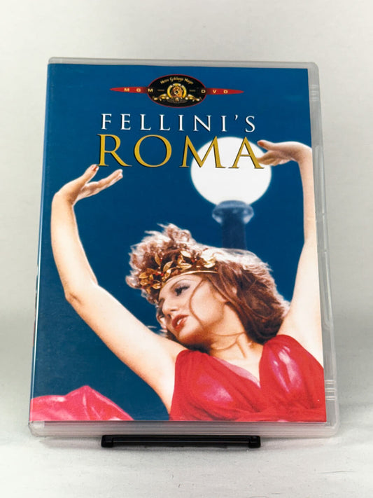Forside av DVD-cover til Fellinis Roma – brukt klassikerfilm på DVD, forside fra Brukbar Film