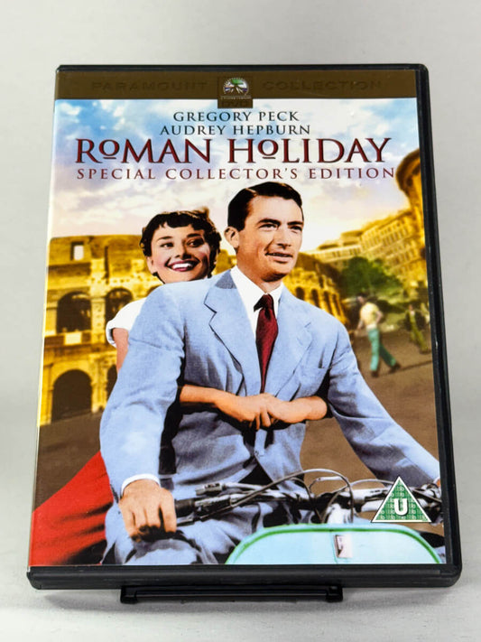 Forside av DVD-cover til Roman Holiday med Audrey Hepburn og Gregory Peck – klassisk romantisk komedie på brukt DVD fra Brukbar Film