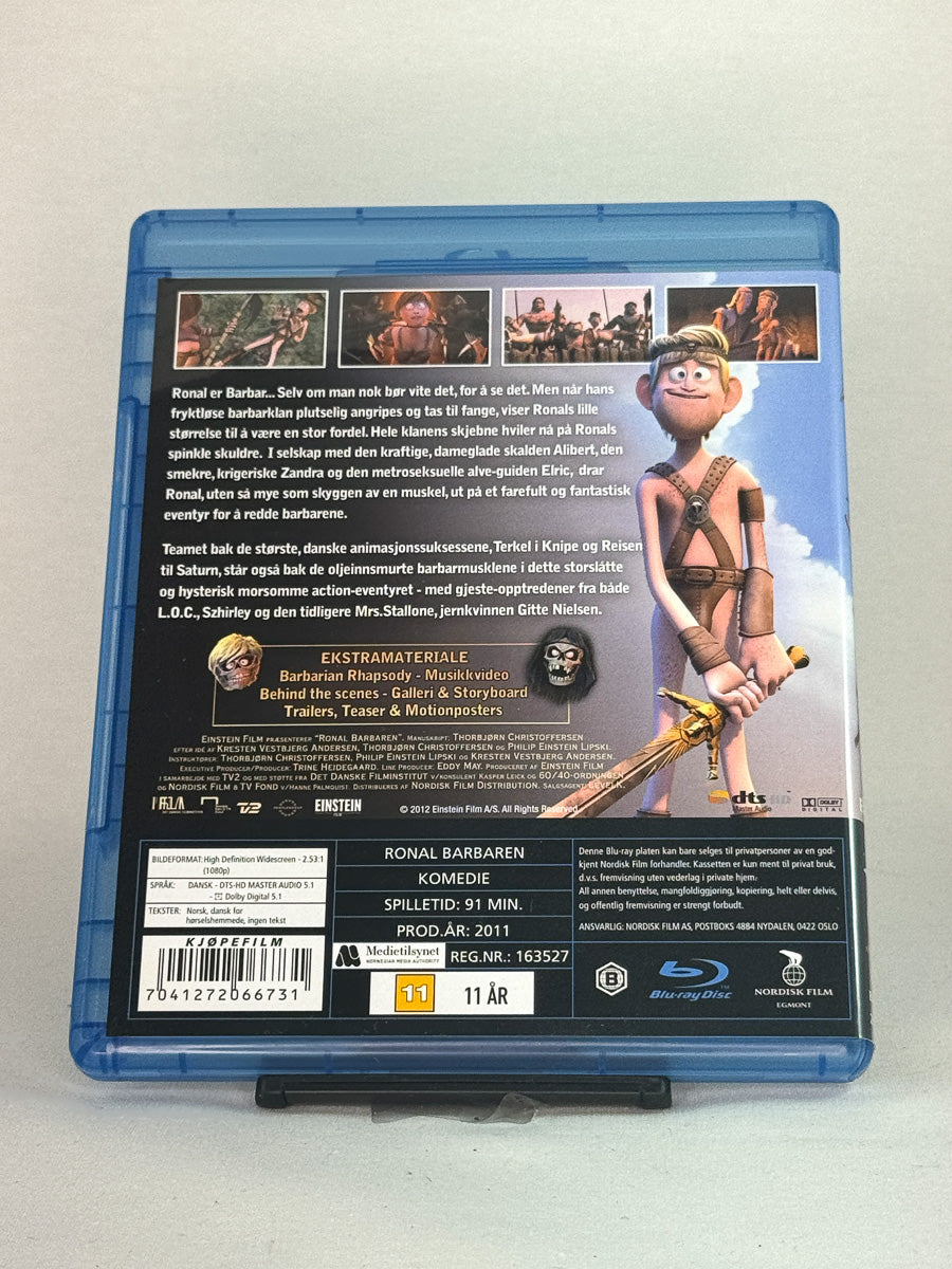 Bakside av Blu-ray-cover til Ronal Barbaren – brukt Blu-ray med spesifikasjoner og språkvalg, Brukbar Film