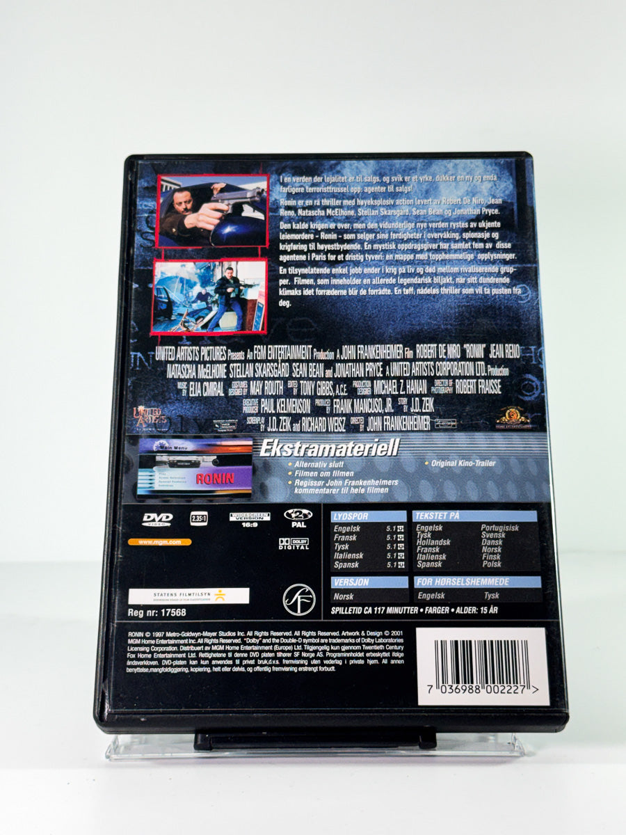 Bakside av cover til ronin, brukt original DVD hos Brukbar Film
