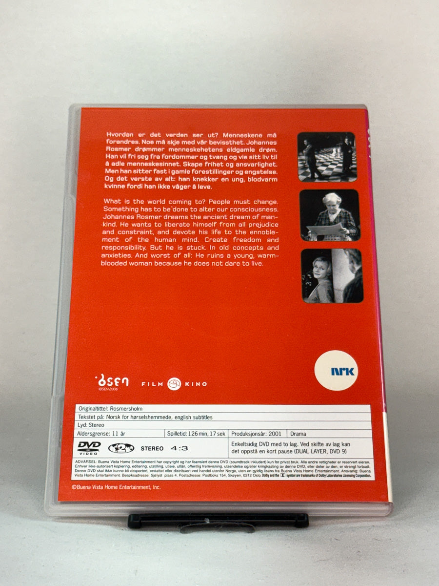 Bakside av DVD-coveret Rosmersholm – informasjon om produksjon, spilletid og språk, brukt DVD fra Brukbar Film